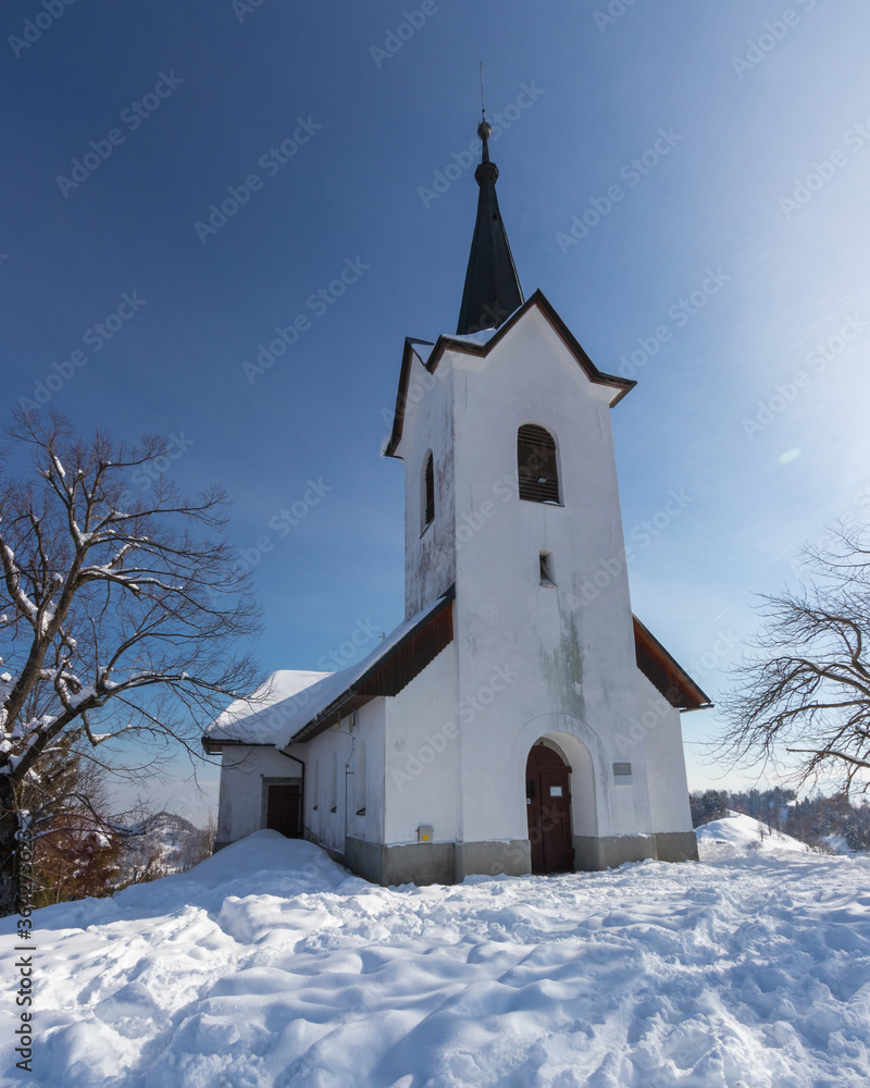 Saint Jakob church mountains snow white winter