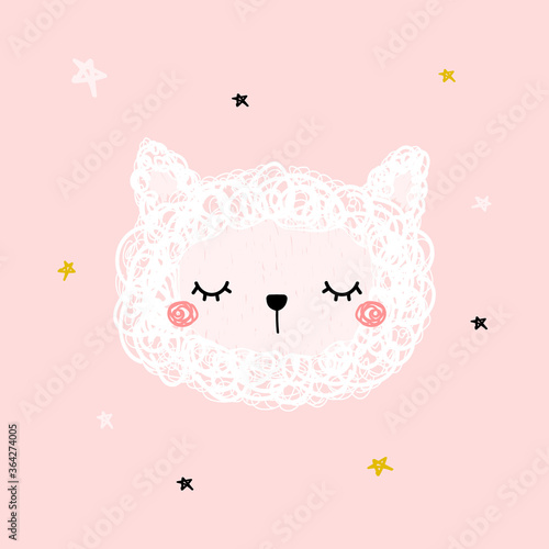 Cute fluffy sheep. Kids graphic. Vector hand drawn illustration.