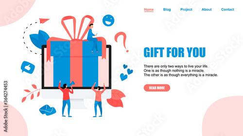 Online gift box. Promotion of online store or shop loyalty program and bonus. Vector illustration for advertisement. ]