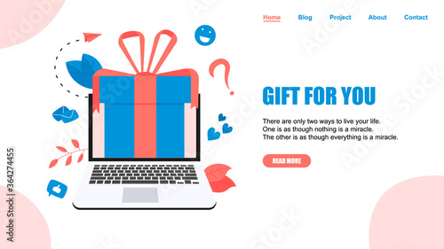 Online gift box. Promotion of online store or shop loyalty program and bonus. Vector illustration for advertisement. ]
