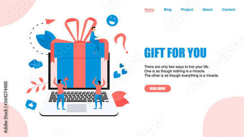 Online gift box. Promotion of online store or shop loyalty program and bonus. Vector illustration for advertisement. ]