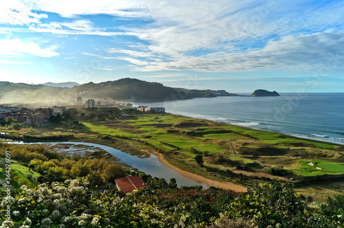 panoramic view of basque town Zarautz, the beach and the ocean