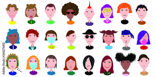 Set of avatar girls and boys, 24 pieces. Icon set of boys and girls faces on a white background