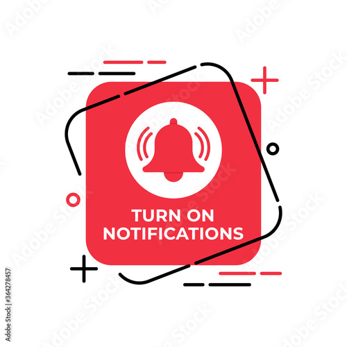 Turn On Notification button icon for social media. Notification bell icon button Vector illustration design template. Bell icon or button for video channel, blog, social media and background banner