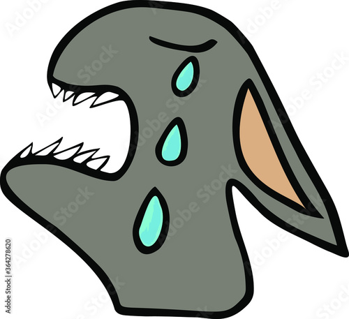 Sad grey beast crying tears