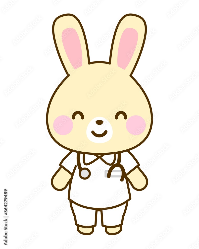 病院・小児科用　医者看護師うさぎイラスト