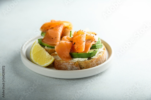 Smoked salmon with avocado on toast