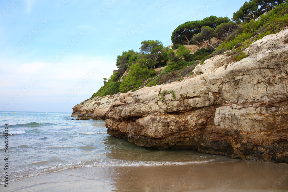 Rock on the beach of Salou. Spain.