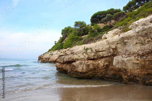 Rock on the beach of Salou. Spain.