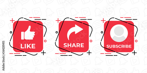 Like, Share, Comment, Subscribe and share icon button vector illustration. Set of social media button or icon vector illustration design template for video channel, blog and background banner concept