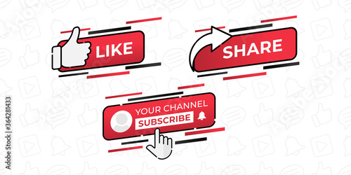Like, Share, Comment, Subscribe and share icon button vector illustration. Set of social media button or icon vector illustration design template for video channel, blog and background banner concept