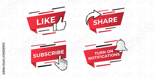 Like, Share, Comment, Subscribe and share icon button vector illustration. Set of social media button or icon vector illustration design template for video channel, blog and background banner concept