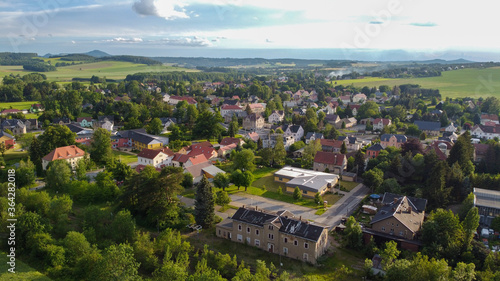 air view of Leutersdorf and the mountains nearby in saxony