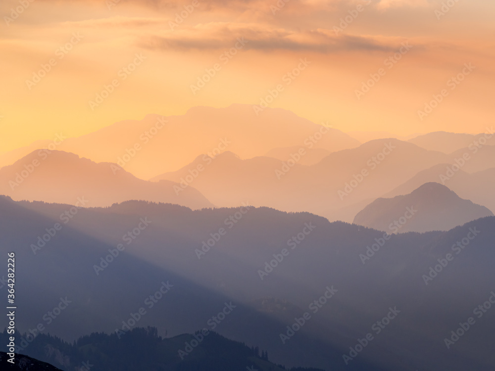 Morning view from the Kosuta ridge in Karavanke range alps before the sunrise, Slovenia