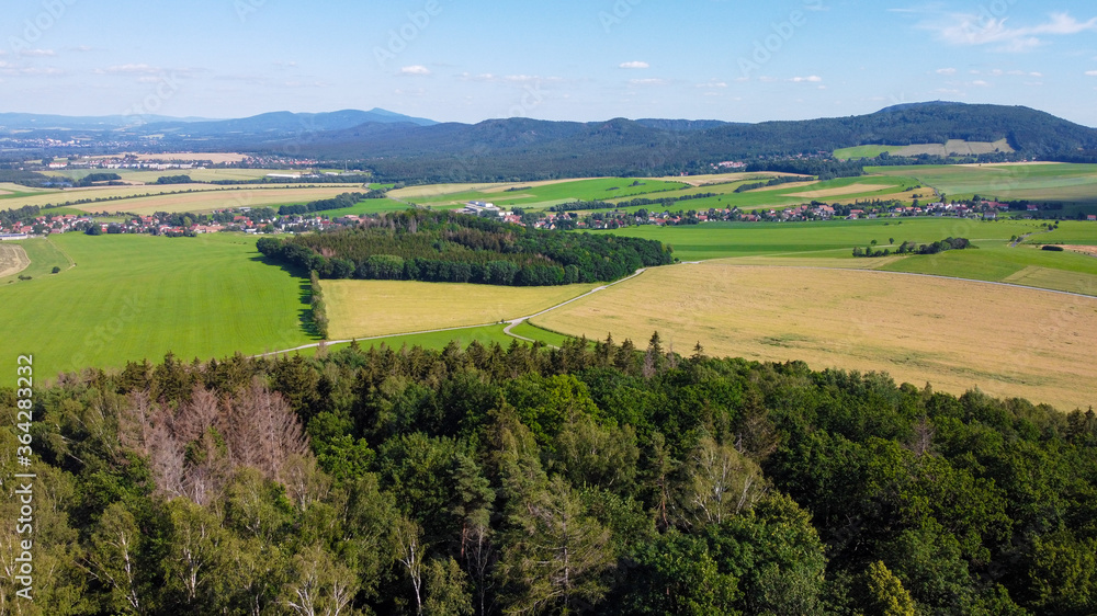 Fototapeta premium Aerial View from the Breiteberg to the Zittau mountains