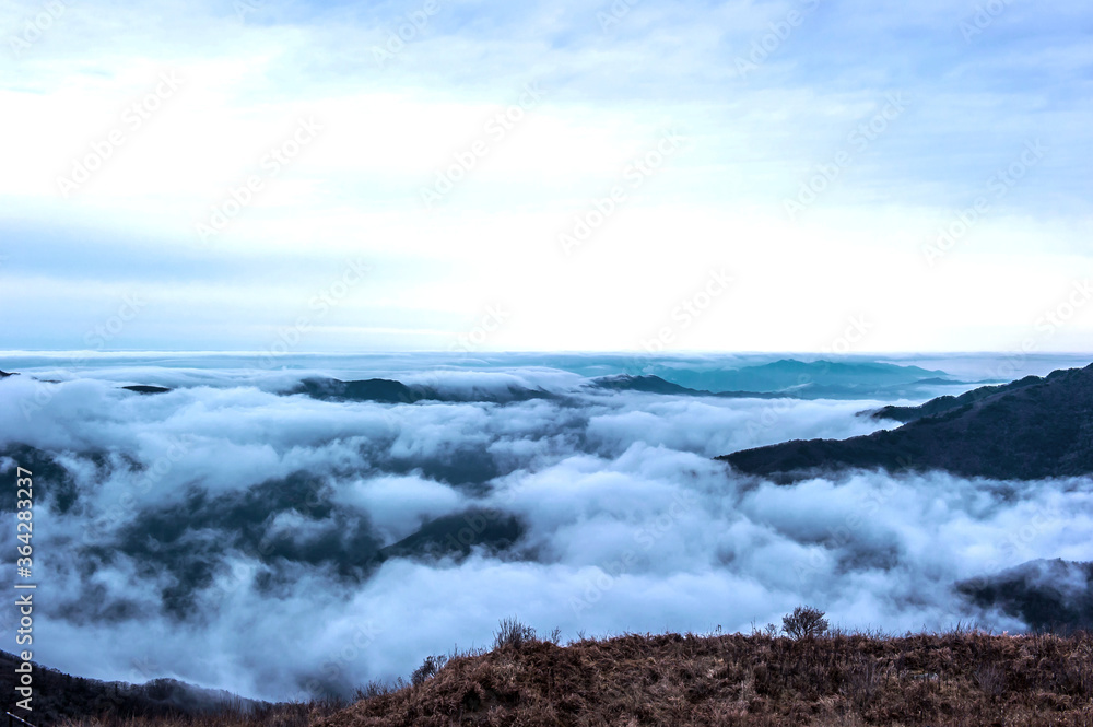 Beautiful sea of clouds at dawn on the top of the mountain. Beautiful sea of clouds at dawn on the top of the mountain.