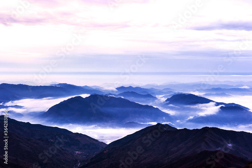 Beautiful sea of clouds at dawn on the top of the mountain.