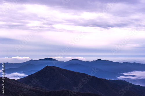 Beautiful sea of clouds at dawn on the top of the mountain.