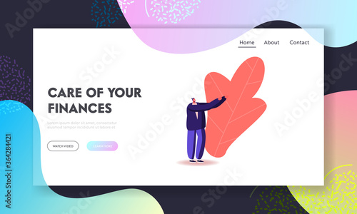 Offering or Begging Landing Page Template. Male Character Stand with Outstretched Hand, Person Ask for Something or Offer. Young Man Gesturing, Need Help, Finance Support. Cartoon Vector Illustration