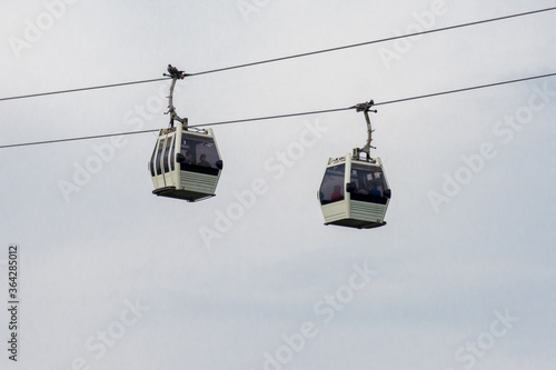 two cabins of the cable car across the Volga river in Nizhny Novgorod