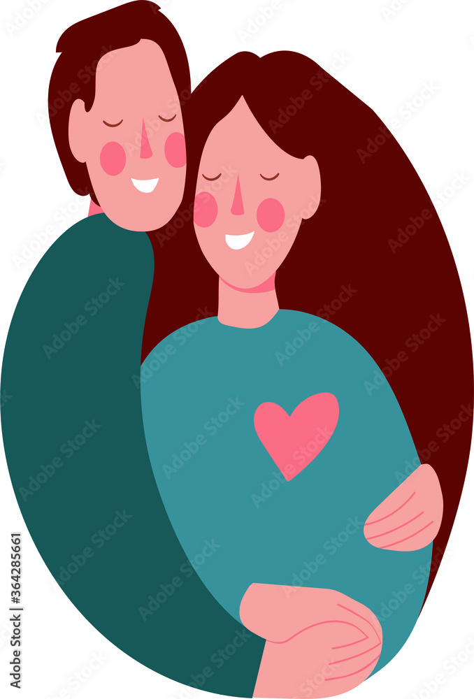 two loving people hugging each other. the happy young man hugs the young woman. flat vector illustration