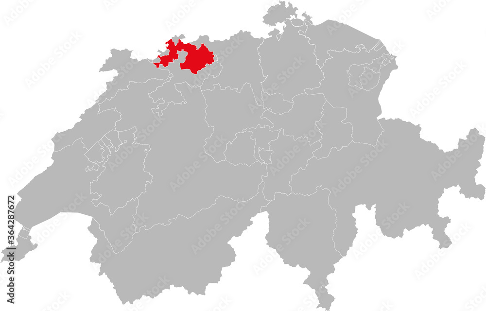 Fototapeta premium Basel-Landschaft canton isolated on Switzerland map. Gray background. Backgrounds and Wallpapers.