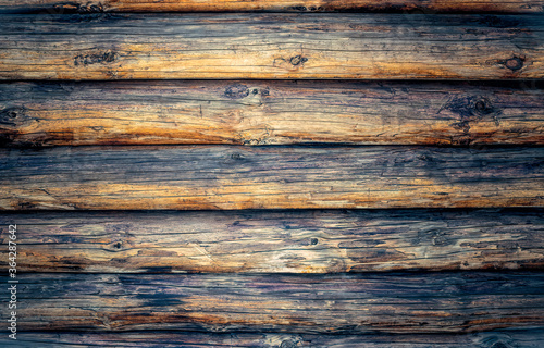 Texture of an old weathered wooden board with peeling paint. Vintage rough grunge background