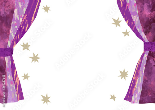 ベクター　紫色のカーテンのイラストフレーム　ハロウィンの背景素材　