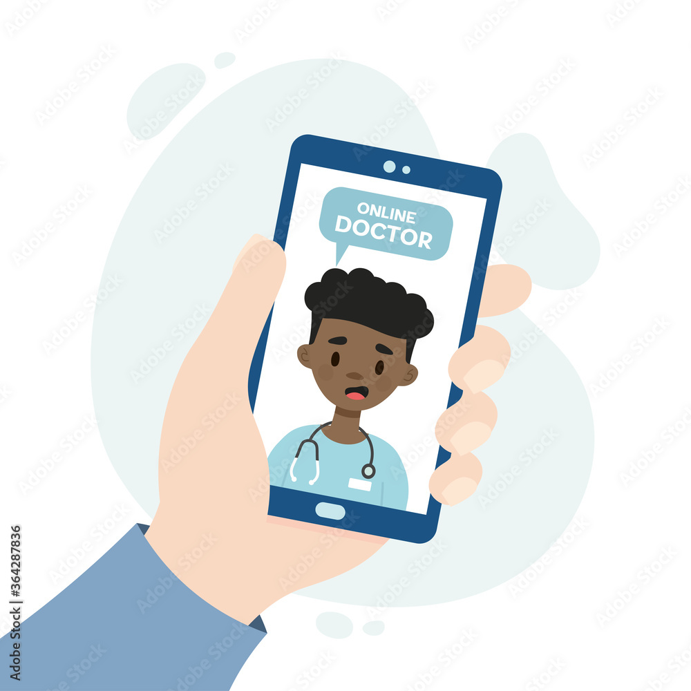 Online doctor consultation. Medical consultation through video call. Doctor consulting a patient through an online application. Hand holding a smartphone.