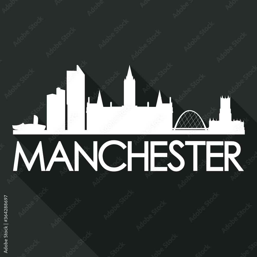 Manchester Flat Icon Skyline Silhouette Design City Vector Art Famous Buildings.