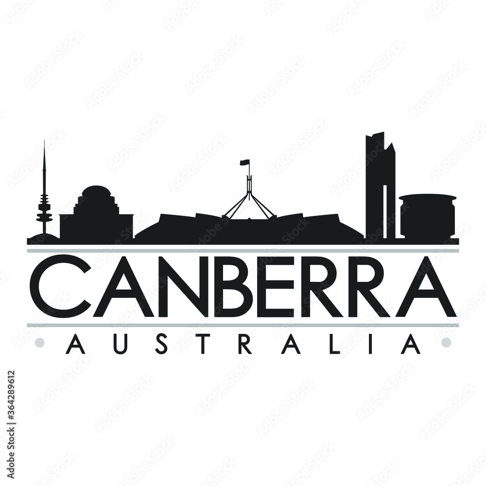 Canberra Australia Oceania Skyline Silhouette Design City Vector Art Famous Buildings.