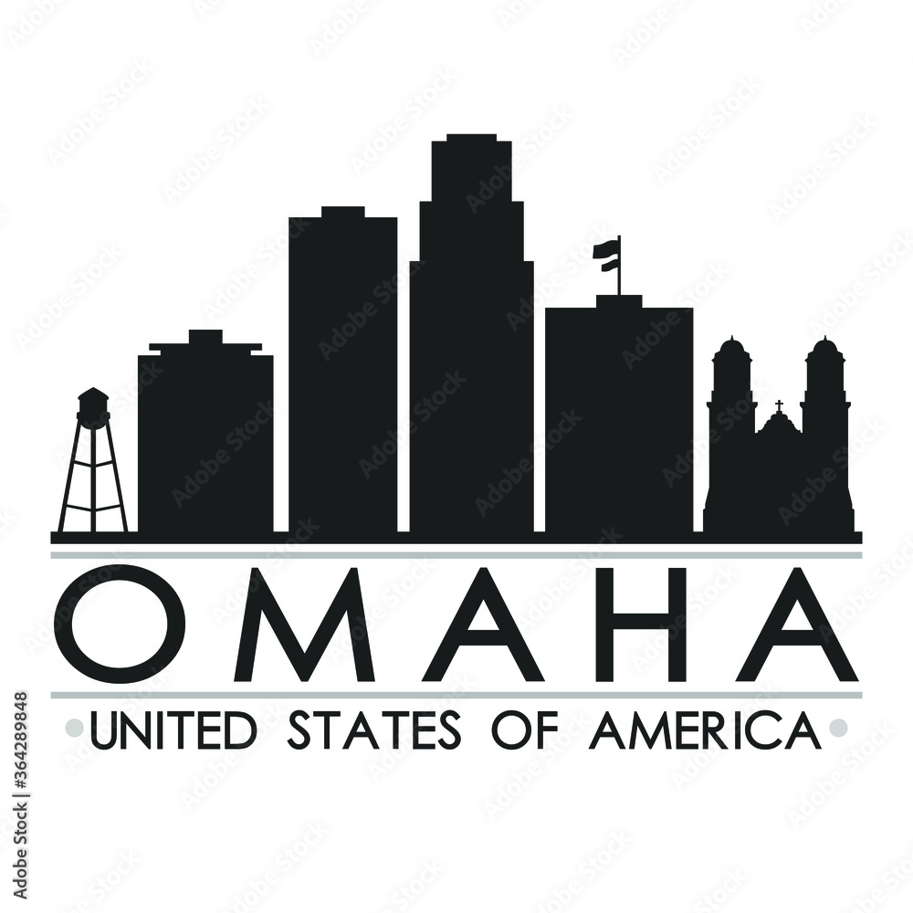 Omaha Nebraska USA Skyline Silhouette Design City Vector Art Famous Buildings.