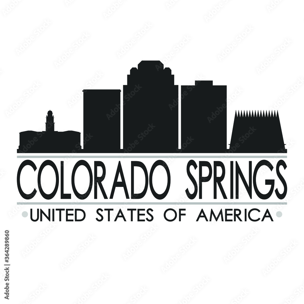Colorado Springs USA Skyline Silhouette Design City Vector Art Famous Buildings.