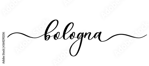 Bologna - vector calligraphic inscription with smooth lines for shop fabric and knitting, logo, textile.