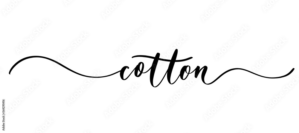 Cotton - vector calligraphic inscription with smooth lines for shop fabric and knitting, logo, textile.