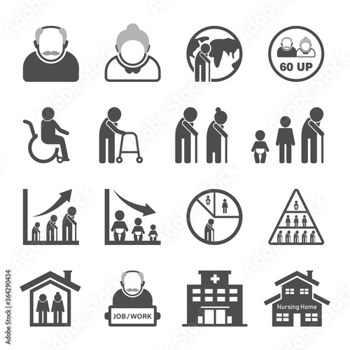 Older person icon set, Aging Society, aged society, elderly