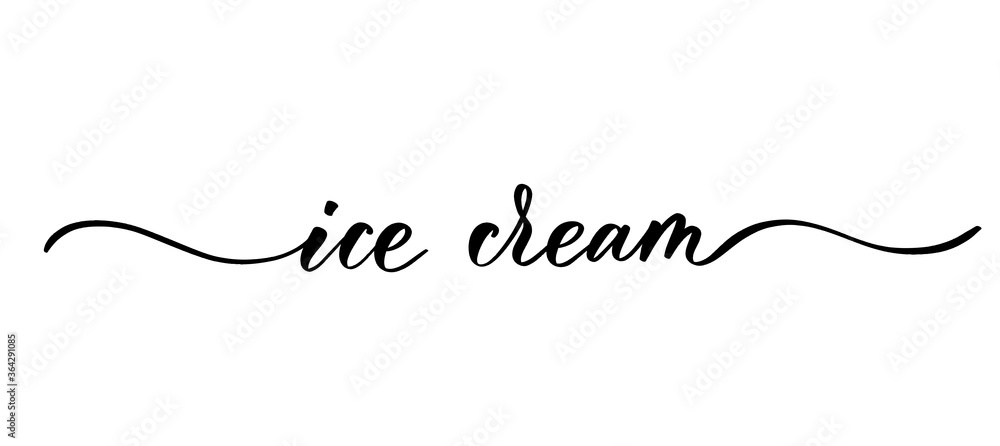 Ice cream - vector calligraphic inscription with smooth lines for labels and design of packaging, products, food store, fruit and vegetables. Ice cream - vector calligraphic inscription with smooth lines for labels and design of packaging, products, food store, fruit and vegetables.