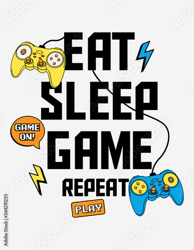 Vector joysticks gamepad  illustration with slogan text, for t-shirt prints and other uses.