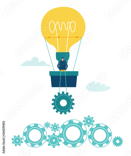 People flying with ballon as light bulb. Creative thinking. Business concept illustration