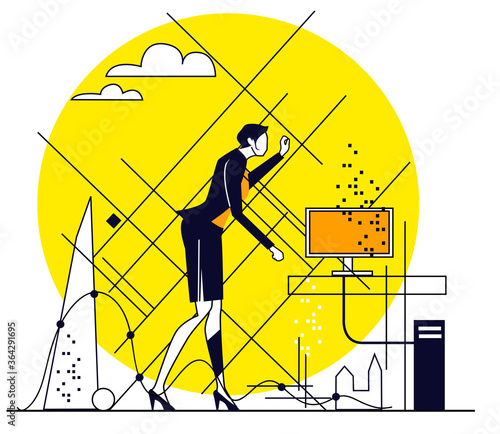 Business woman works in the City. Business concept illustration