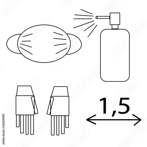 virus protection, vector, illustration, illustrator, treatment,, get better, protection, treatment, help, face shield, disinfector, protective gloves, keep your distance, illustration line art