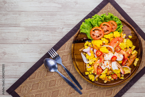 Corn salad with shrimp teasy Thai food photo