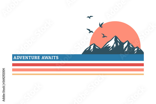 Mountain illustration, outdoor adventure . Vector graphic for t shirt and other uses.