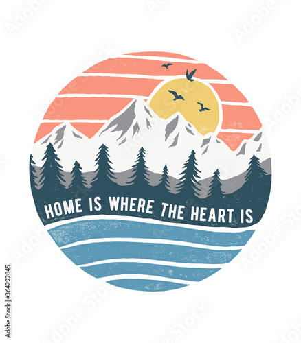 Mountain illustration, outdoor adventure . Vector graphic for t shirt and other uses.