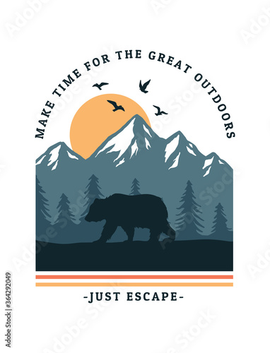 Mountain illustration, outdoor adventure . Vector graphic for t shirt and other uses.