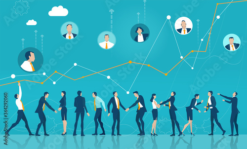 Business people communicating online, international connection, meeting online, distance working. Business concept illustration