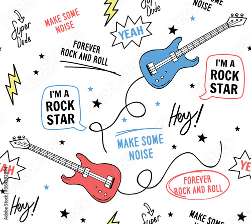 Rock music theme vector seamless pattern. For textile print and other uses.