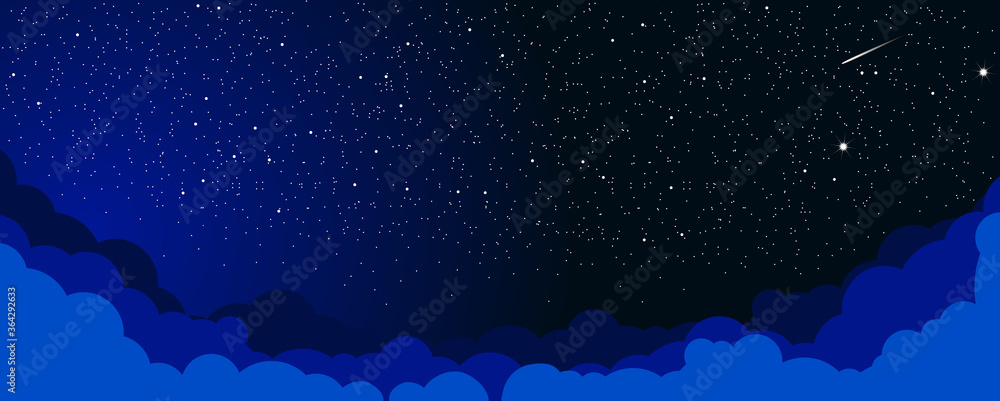 Sky color clouds landscape background design. Starlight Night. Illustration, vector - obrazy, fototapety, plakaty 