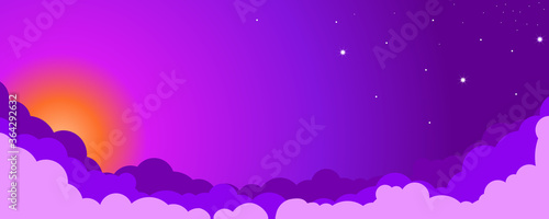 Sky color clouds landscape background design. Purple sunset. Illustration, vector