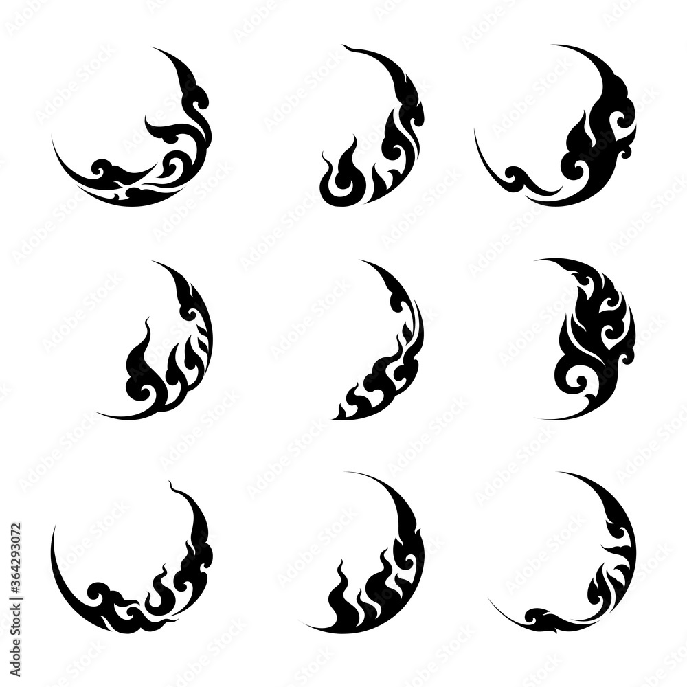 Abstract Thai art silhouette in circle shape. For logo element and ornament and symbol design vector set. Abstract Thai art silhouette in circle shape. For logo element and ornament and symbol design vector set.